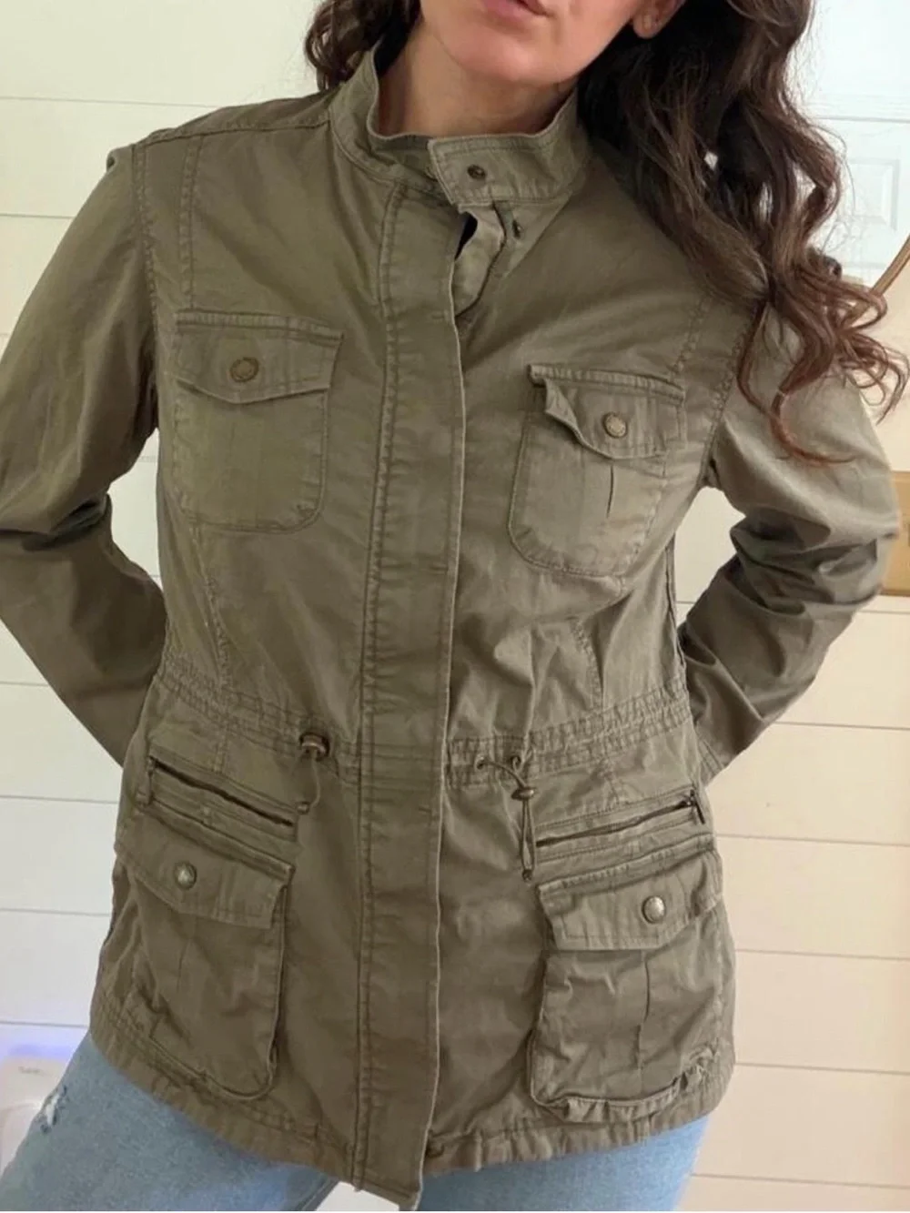 L.L.Bean khaki cotton utility jacket in a classic field-jacket style.